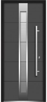 36" x 80" Front Exterior Prehung Steel Door / Deux 1717 Gray Graphite / Stainless Inserts Single Modern Painted - Left-hand Inswing