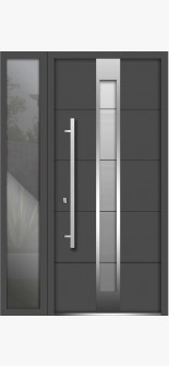 Front Exterior Prehung Steel Door / Deux 1717 Gray Graphite / Stainless Inserts Single Modern Painted-W52" x H80"-Right-hand Inswing