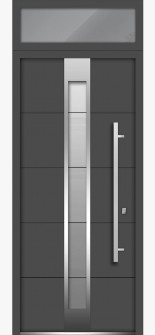 Front Exterior Prehung Steel Door / Deux 1717 Gray Graphite / Top Exterior Window / Stainless Inserts Single Modern Painted-W36" x H80+16"-Left-hand Inswing