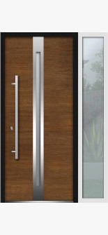 Front Exterior Prehung Steel Door / Deux 1744 Natural Oak / Side Exterior White Window /  Stainless Inserts Single Modern Painted-W36+12" x H80"-Right-hand Inswing
