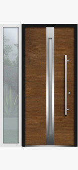 Front Exterior Prehung Steel Door / Deux 1744 Natural Oak / Side Exterior White Window / Stainless Inserts Single Modern Painted-W36+12" x H80"-Left-hand Inswing