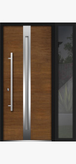 Front Exterior Prehung Steel Door / Deux 1744 Natural Oak / Side Exterior Black Window / Stainless Inserts Single Modern Painted-W36+14" x H80"-Right-hand Inswing
