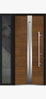 Front Exterior Prehung Steel Door / Deux 1744 Natural Oak / Side Exterior Black Window / Stainless Inserts Single Modern Painted-W36+14" x H80"-Left-hand Inswing