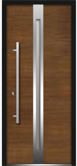 36 x 80 inch Front Exterior Prehung Steel Door / Deux 1744 Natural Oak / Stainless Inserts Single Modern Painted Right-hand Inswing