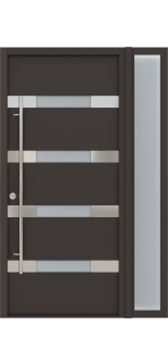 MODERN FRONT STEEL DOOR AURA BROWN/WHITE 49 1/4" X 81 11/16" RHI + SIDELITE RIGHT