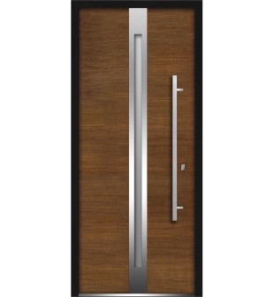36 in x 80 in Brown Front Exterior Prehung Steel Door / Deux 1744 / Stainless Inserts Single Modern Painted Left-hand Inswing