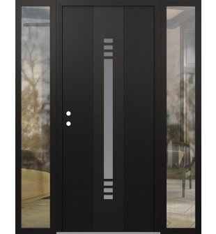 DIAMOND A5 64" X 80" BLACK/WHITE FROSTED GLASS PANEL BLACK RHI WITH 2 SIDELITES CLEAR GLASS