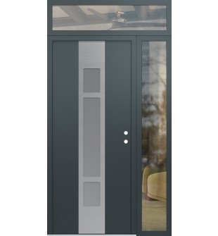 DIAMOND A9 48" X 96" ANTHRACITE/ANTHRACITE FROSTED GLASS PANEL STAINLESS STEEL LHI WITH SIDELITE AND TRANSOM CLEAR GLASS