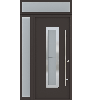 MODERN FRONT STEEL DOOR ARGOS BROWN/WHITE 49 1/4" X 95 11/16" RHI + SIDELITE LEFT/TRANSOM