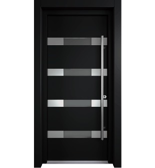 MODERN FRONT STEEL DOOR AURA BLACK/WHITE 37 7/16" X 81 11/16" LHI + HARDWARE