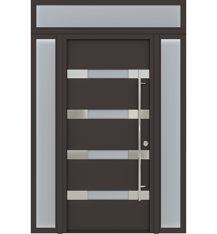 MODERN FRONT STEEL DOOR AURA BROWN/WHITE 61 1/16" X 95 11/16" LHI + SIDELITE LEFT/RIGHT + TRANSOM