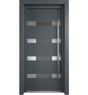 MODERN GRAY FRONT STEEL DOOR AURA (ANTRACIT) 37 7/16" X 81 11/16" LEFT HAND INSWING + HARDWARE