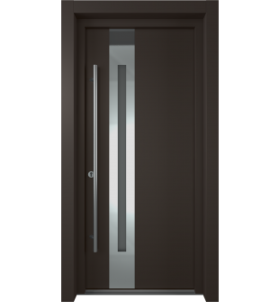 MODERN FRONT STEEL DOOR ZEPHYR BROWN/WHITE 37 7/16" X 81 11/16" RHI + HARDWARE