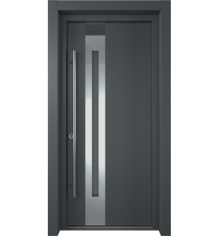 MODERN FRONT STEEL DOOR ZEPHYR ANTRACIT/WHITE 37 7/16" X 81 11/16" RHI + HARDWARE