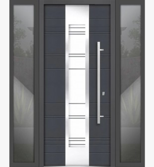 64 x 80 Front Exterior Prehung Steel Door / Deux 0757 Gray Graphite / 2 Side Exterior Windows / Left-hand Inswing
