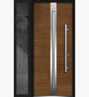 Brown 48 x 80 Front Exterior Prehung Steel Door / Deux 1744 / Side Exterior Black Window / Left-hand Inswing