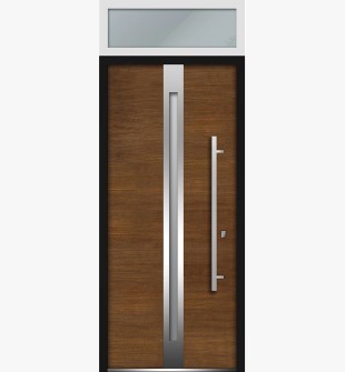36 x 96 inch Front Exterior Prehung Steel Door / Deux 1744 Natural Oak / Top Exterior White Window / Stainless Inserts Single Modern Painted-Left-hand Inswing