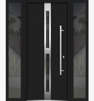 64 x 80 Front Exterior Prehung Steel Door / Deux 1755 Black Enamel / 2 Side Exterior Windows / Left-hand Inswing