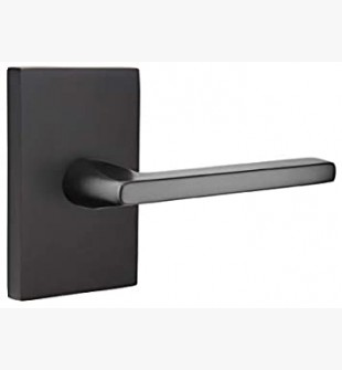 EMTEK HELIOS LEVER WITH MODERN RECTANGULAR ROSETTE PASSAGE RH FLAT BLACK (US19) 5112