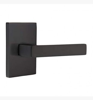 EMTEK DUMONT LEVER WITH MODERN RECTANGULAR ROSETTE PASSAGE LH FLAT BLACK (US19) 5112