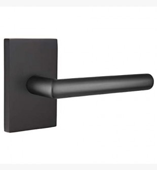 EMTEK STUTTGART LEVER WITH MODERN RECTANGULAR ROSETTE PASSAGE LH FLAT BLACK (US19) 5112