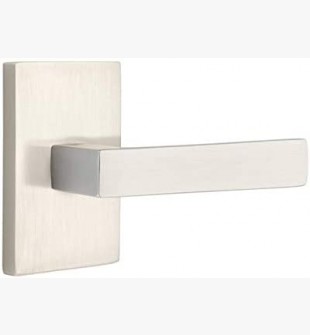 EMTEK DUMONT LEVER WITH MODERN RECTANGULAR ROSETTE PASSAGE LH SATIN NICKEL (US15) 5112