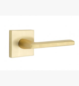 EMTEK HELIOS LEVER WITH SQUARE ROSETTE PASSAGE RH SATIN BRASS (US4) 5110