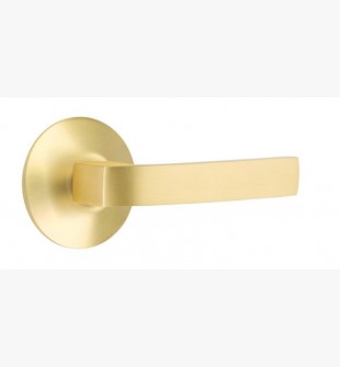 EMTEK BRESLIN LEVER WITH MODERN ROSETTE PASSAGE LH SATIN BRASS (US4) 5107