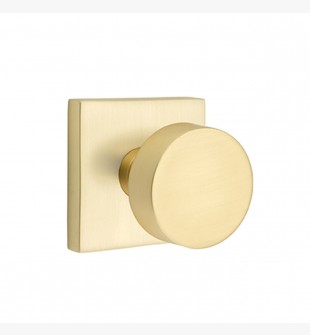 EMTEK ROUND KNOB WITH SQUARE ROSETTE PRIVACY LH SATIN BRASS (US4) 5210