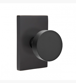EMTEK ROUND KNOB WITH MODERN RECTANGULAR ROSETTE PRIVACY LH FLAT BLACK (US19) 5212