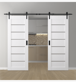 DOUBLE BARN DOOR ALBA BIANCO NOBLE 56" X 80" X 1 9/16" BLACK HARDWARE