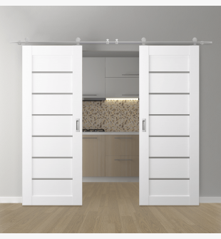 DOUBLE BARN DOOR ALBA BIANCO NOBLE 64" X 96" X 1 9/16" STAINLESS STEEL HARDWARE