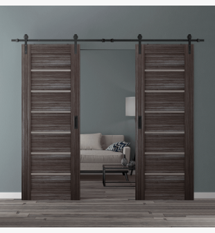DOUBLE BARN DOOR ALBA GRAY OAK 56" X 80" X 1 9/16" BLACK HARDWARE