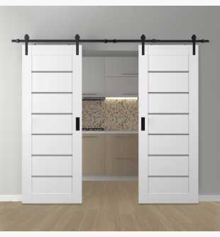 DOUBLE BARN DOOR ALBA SNOW WHITE 60" X 80" X 1 3/4" BLACK HARDWARE
