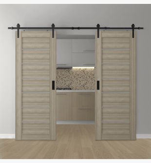 DOUBLE BARN DOOR ALBA SHAMBOR 36" X 84" X 1 3/4" BLACK HARDWARE