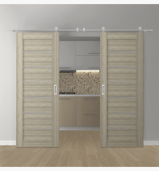 DOUBLE BARN DOOR ALBA SHAMBOR 72" X 84" X 1 3/4" STAINLESS STEEL HARDWARE