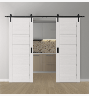 DOUBLE BARN DOOR LOUVER BIANCO NOBLE 64" X 80" X 1 3/4" BLACK HARDWARE
