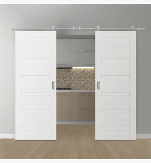 DOUBLE BARN DOOR LOUVER BIANCO NOBLE 60" X 84" X 1 3/4" STAINLESS STEEL HARDWARE