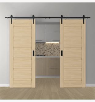 DOUBLE BARN DOOR LOUVER LOIRE ASH 64" X 84" X 1 3/4" BLACK HARDWARE
