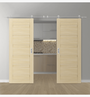 DOUBLE BARN DOOR LOUVER LOIRE ASH 36" X 84" X 1 3/4" STAINLESS STEEL HARDWARE