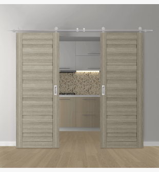 DOUBLE BARN DOOR LOUVER SHAMBOR 48" X 84" X 1 3/4" STAINLESS STEEL HARDWARE
