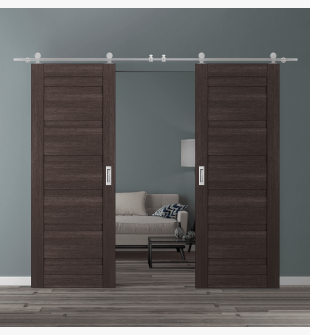 DOUBLE BARN DOOR LOUVER VERALINGA OAK 56" X 84" X 1 3/4" STAINLESS STEEL HARDWARE