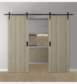 DOUBLE BARN DOOR OPTIMA 4H SHAMBOR 48" X 96" X 1 3/4" SOLID CORE BLACK HARDWARE