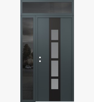 DIAMOND A10 50" X 96" ANTHRACITE/ANTHRACITE FROSTED GLASS PANEL BLACK RHI WITH SIDELITE AND TRANSOM MIRRORED GLASS