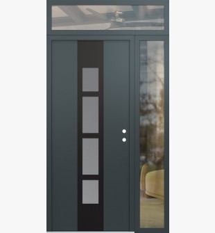 DIAMOND A10 48" X 96" ANTHRACITE/ANTHRACITE FROSTED GLASS PANEL BLACK LHI WITH SIDELITE AND TRANSOM CLEAR GLASS
