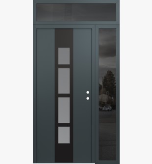 DIAMOND A10 48" X 96" ANTHRACITE/ANTHRACITE FROSTED GLASS PANEL BLACK LHI WITH SIDELITE AND TRANSOM MIRRORED GLASS