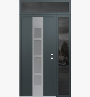 DIAMOND A10 52" X 96" ANTHRACITE/ANTHRACITE FROSTED GLASS PANEL STAINLESS STEEL LHI WITH SIDELITE AND TRANSOM MIRRORED GLASS