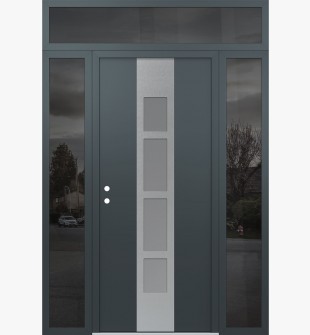 DIAMOND A10 68" X 96" ANTHRACITE/ANTHRACITE FROSTED GLASS PANEL STAINLESS STEEL RHI WITH 2 SIDELITES AND TRANSOM MIRRORED GLASS