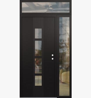 DIAMOND A10 50" X 96" BLACK/BLACK CLEAR GLASS PANEL BLACK LHI WITH SIDELITE AND TRANSOM CLEAR GLASS