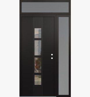 DIAMOND A10 52" X 96" BLACK/BLACK CLEAR GLASS PANEL BLACK LHI WITH SIDELITE AND TRANSOM FROSTED GLASS